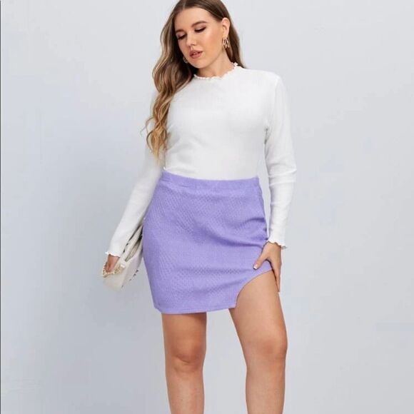 Lavender Textured High Waisted Skirt - Picture 3 of 5